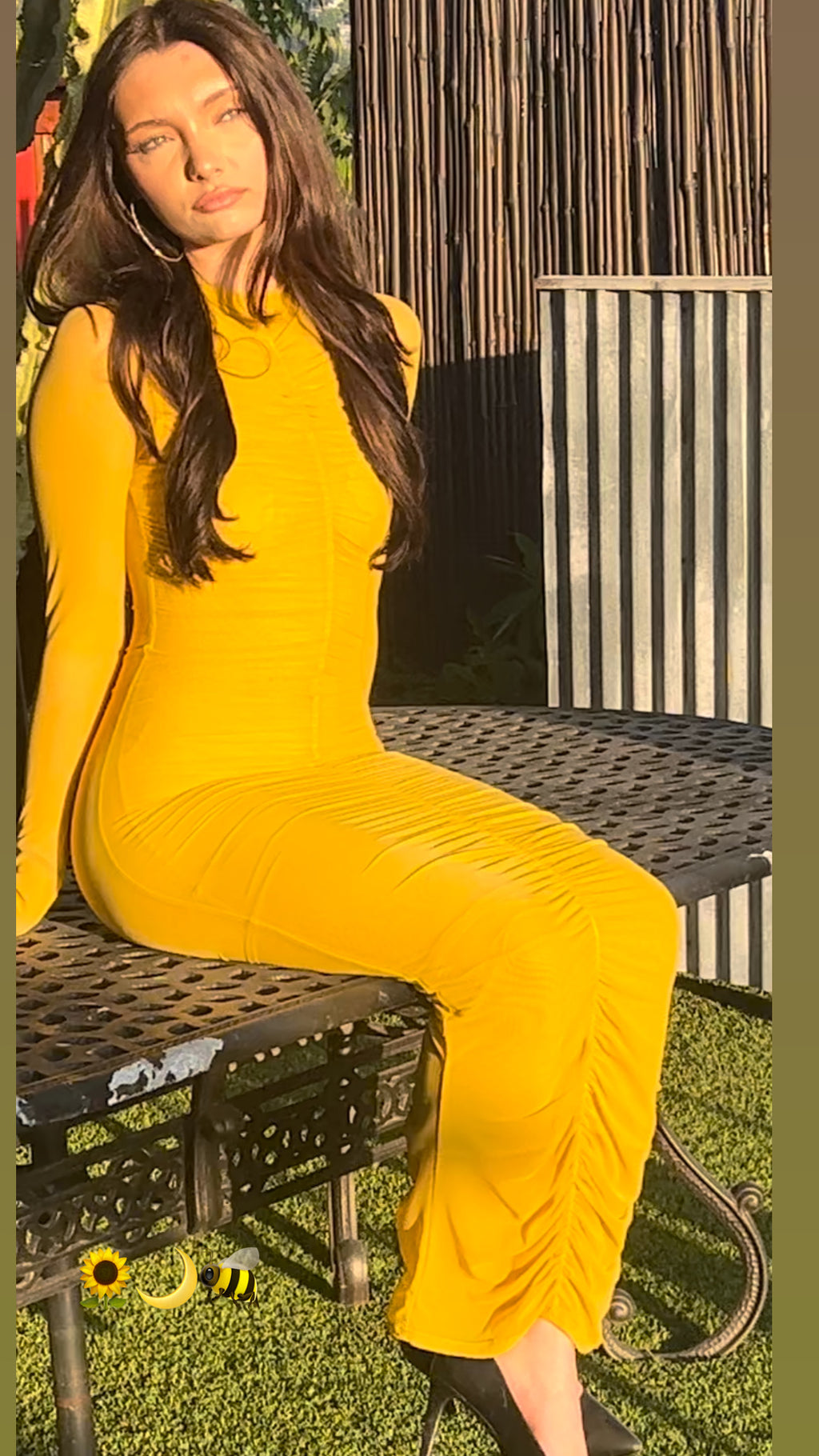 Canary Yellow Mesh Ruched Maxi Dress