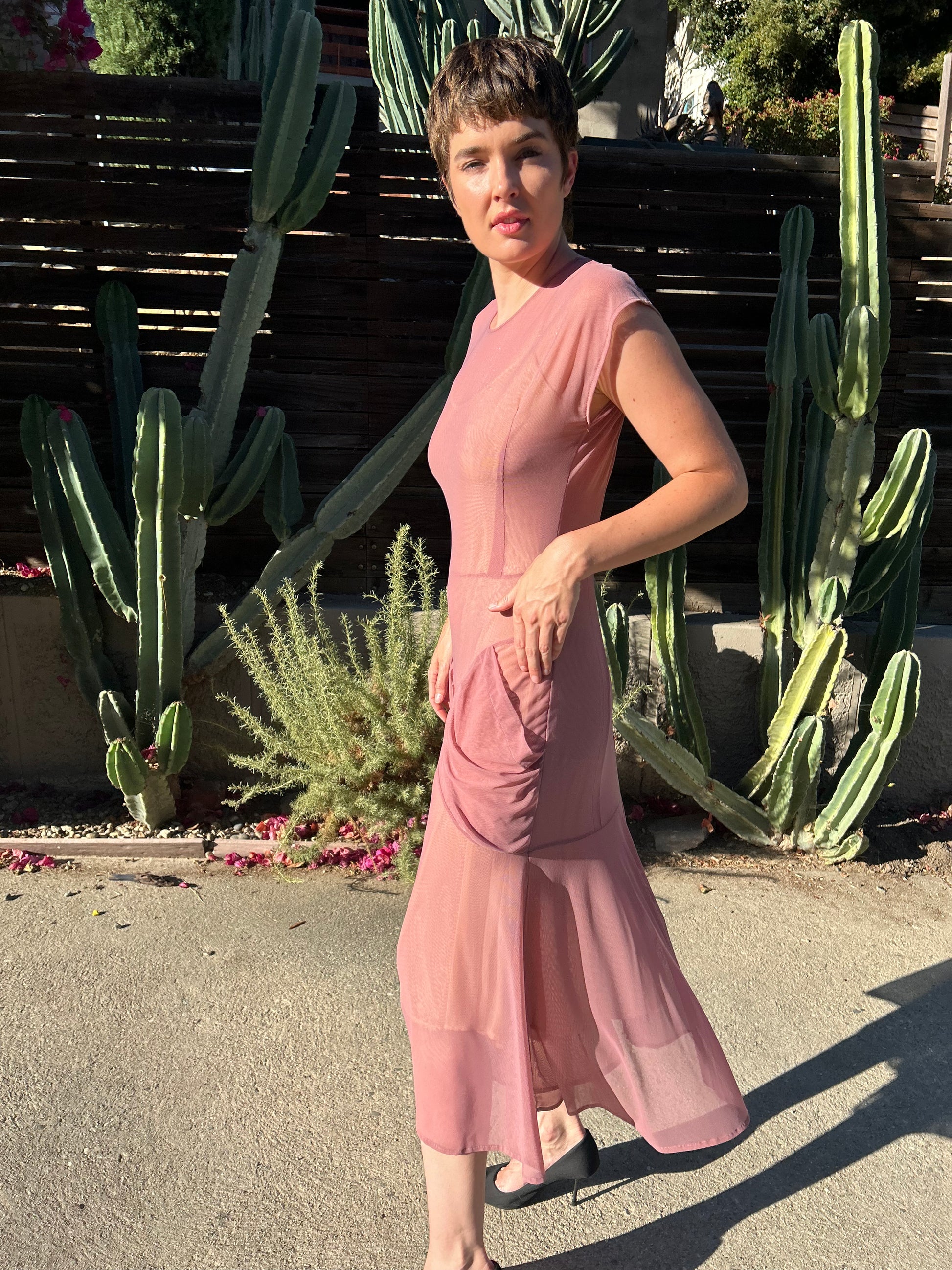 Dusty Rose Mesh Babushka Dress