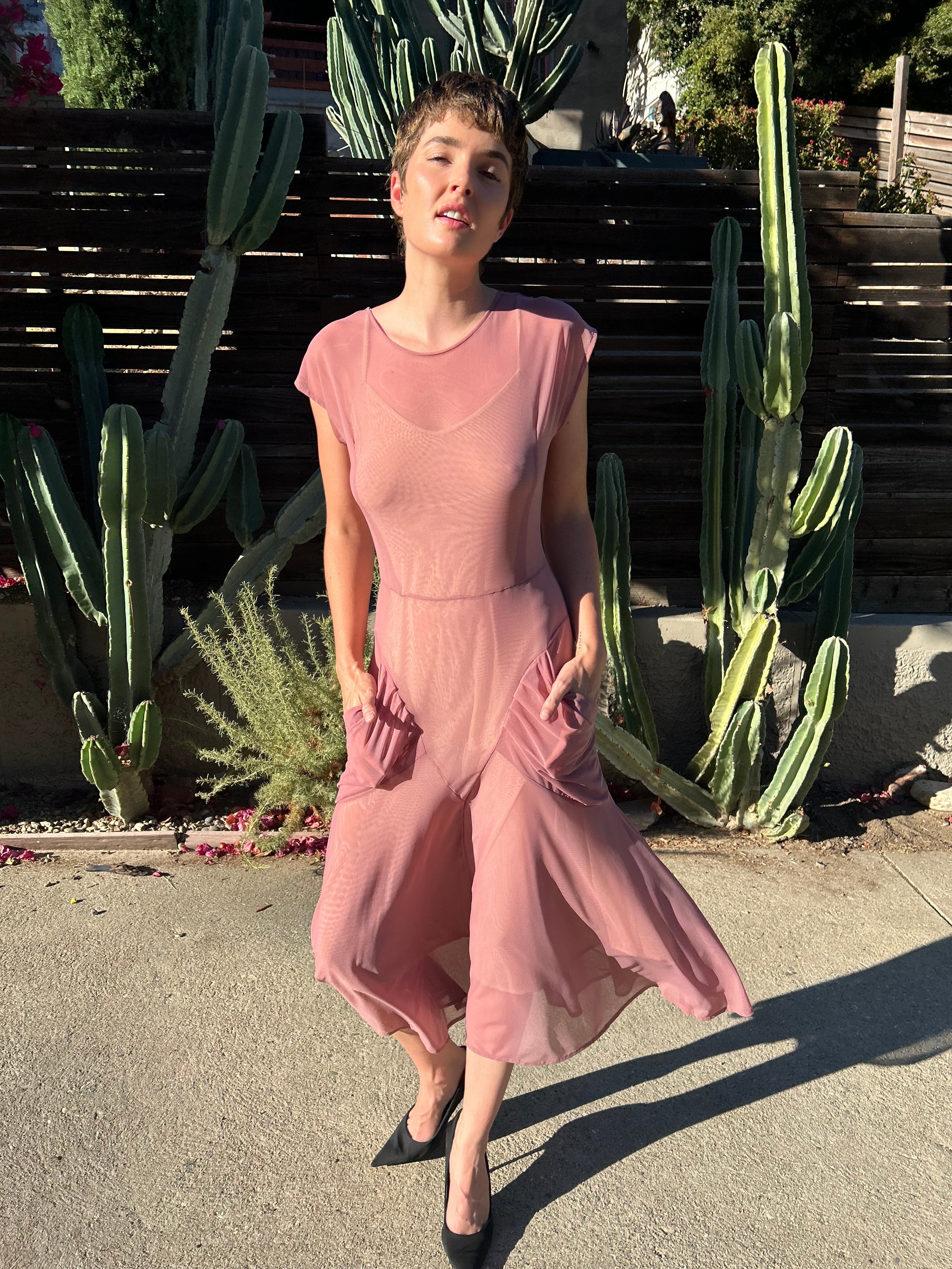 Dusty Rose Mesh Babushka Dress