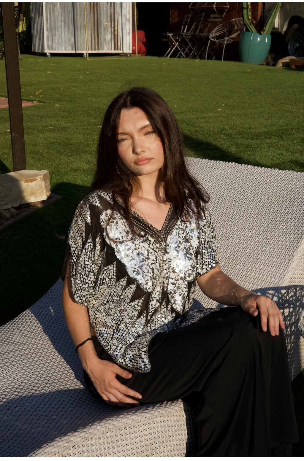 Vintage Butterfly Sequin Top