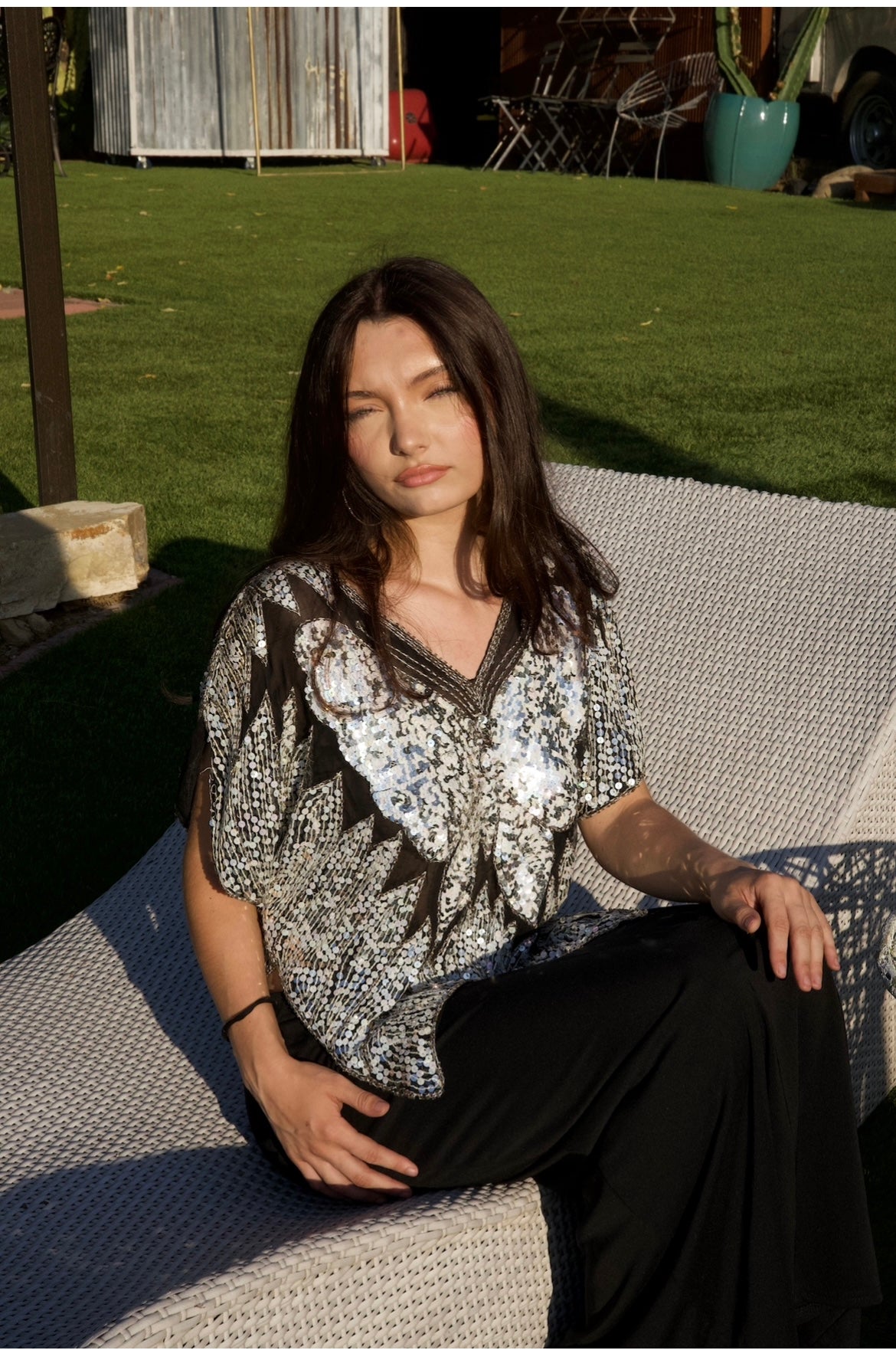 Vintage Butterfly Sequin Top