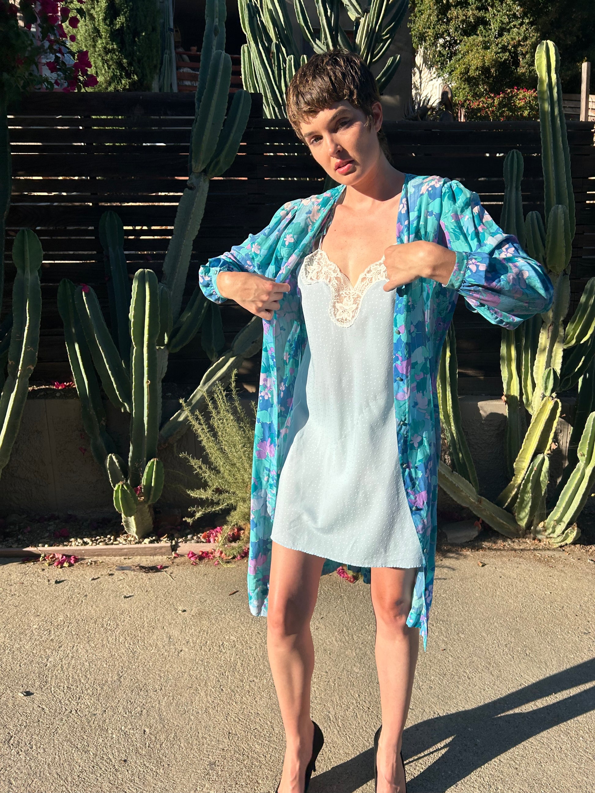 Blue Florals Silk Robe