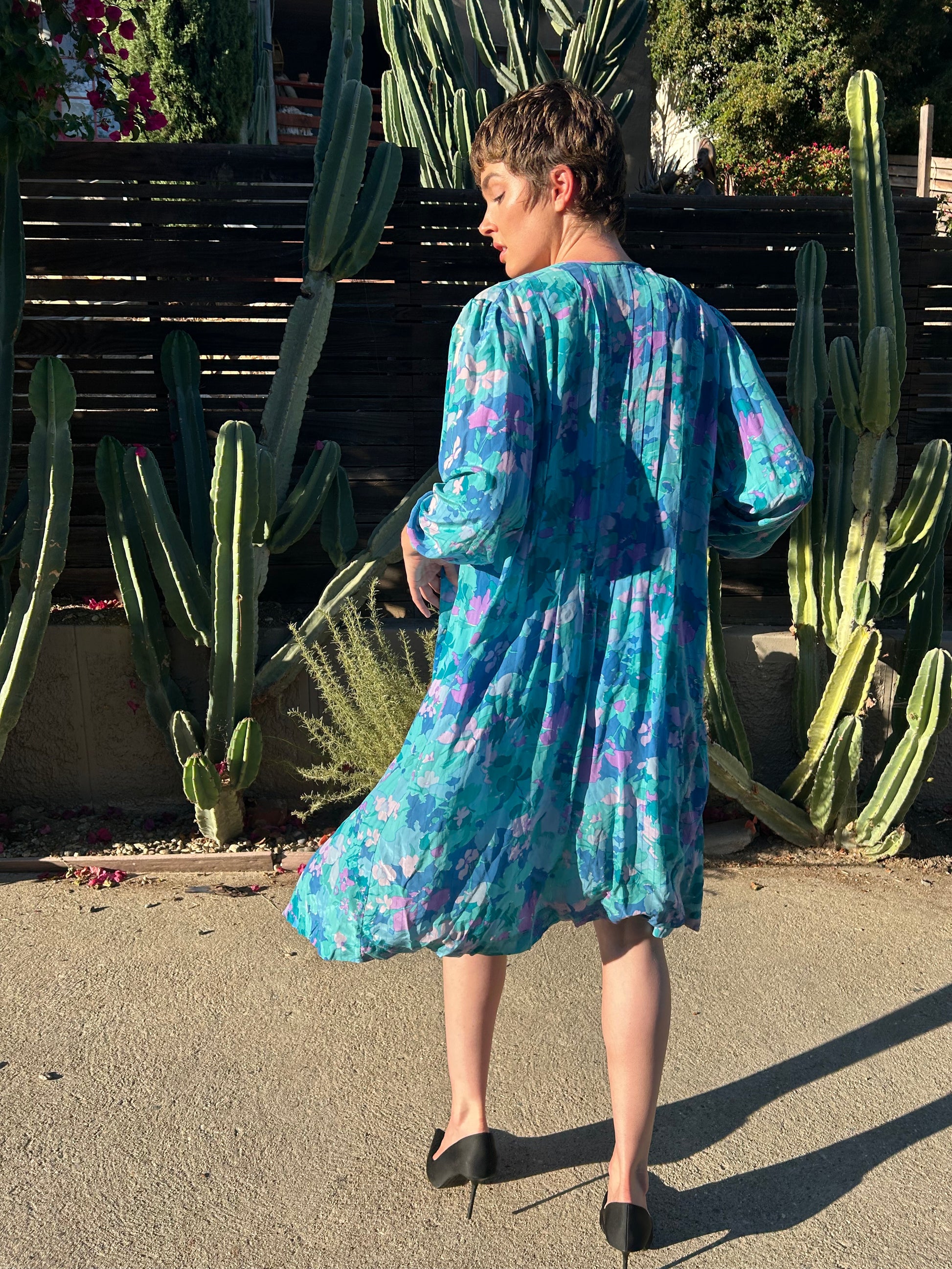Blue Florals Silk Robe