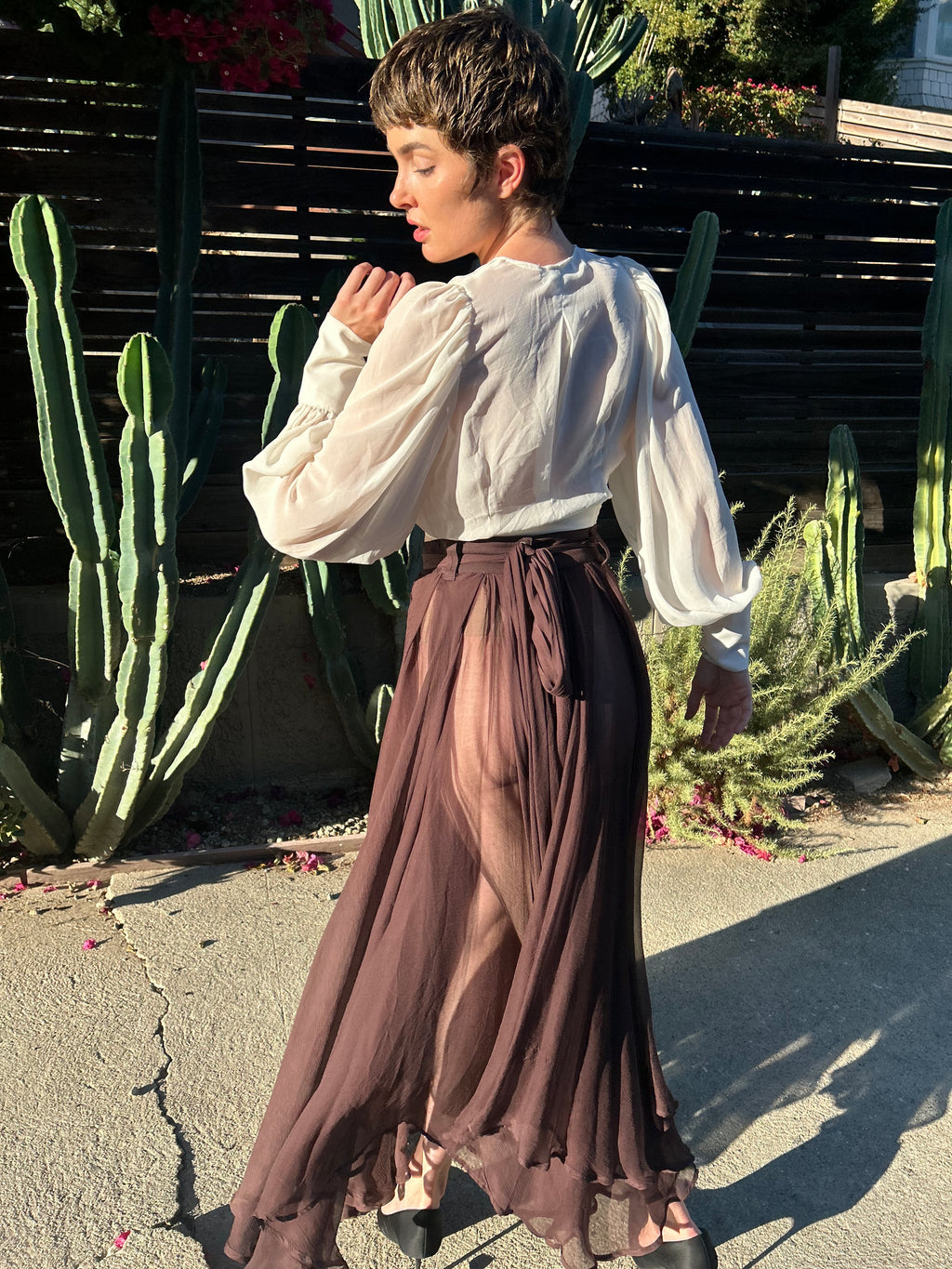 Cocoa Brown Silk Chiffon Circle Skirt