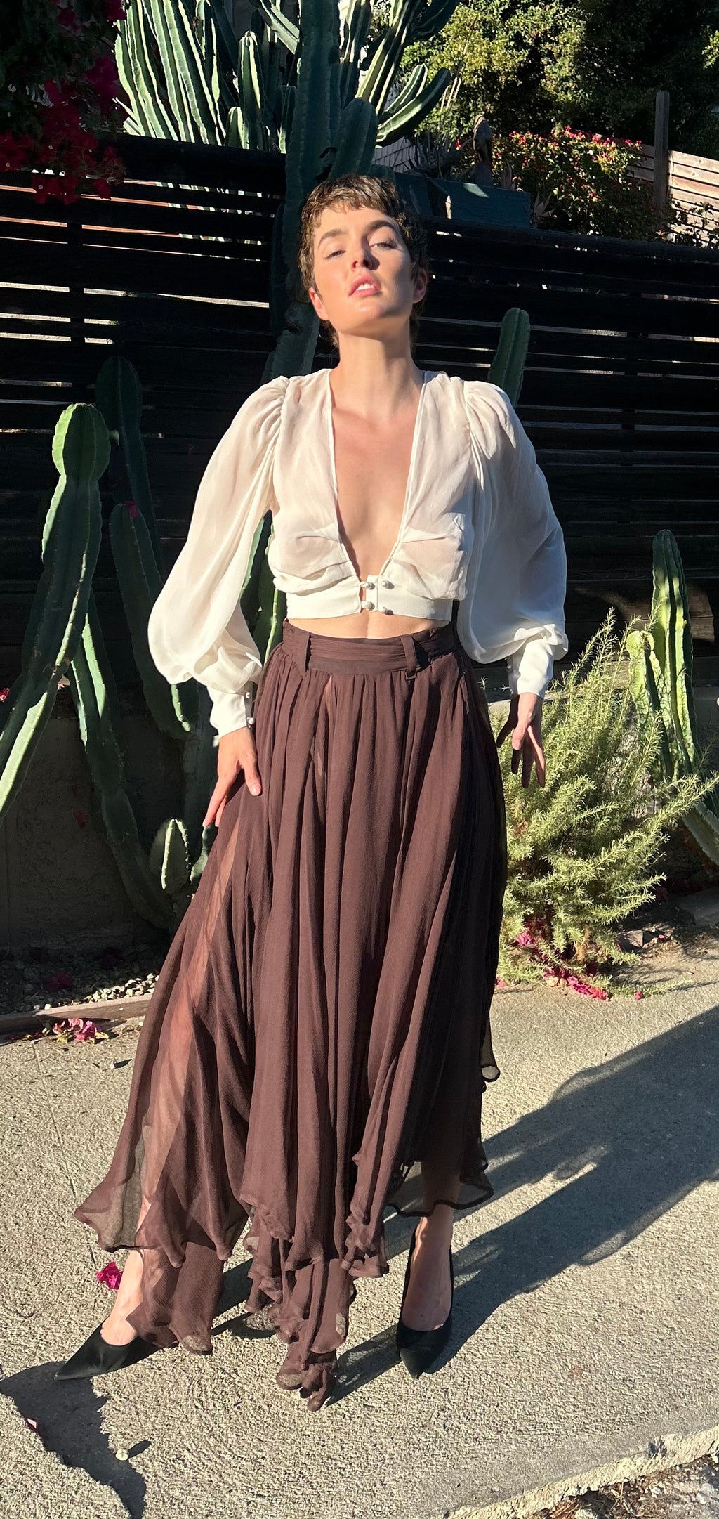 Cocoa Brown Silk Chiffon Circle Skirt