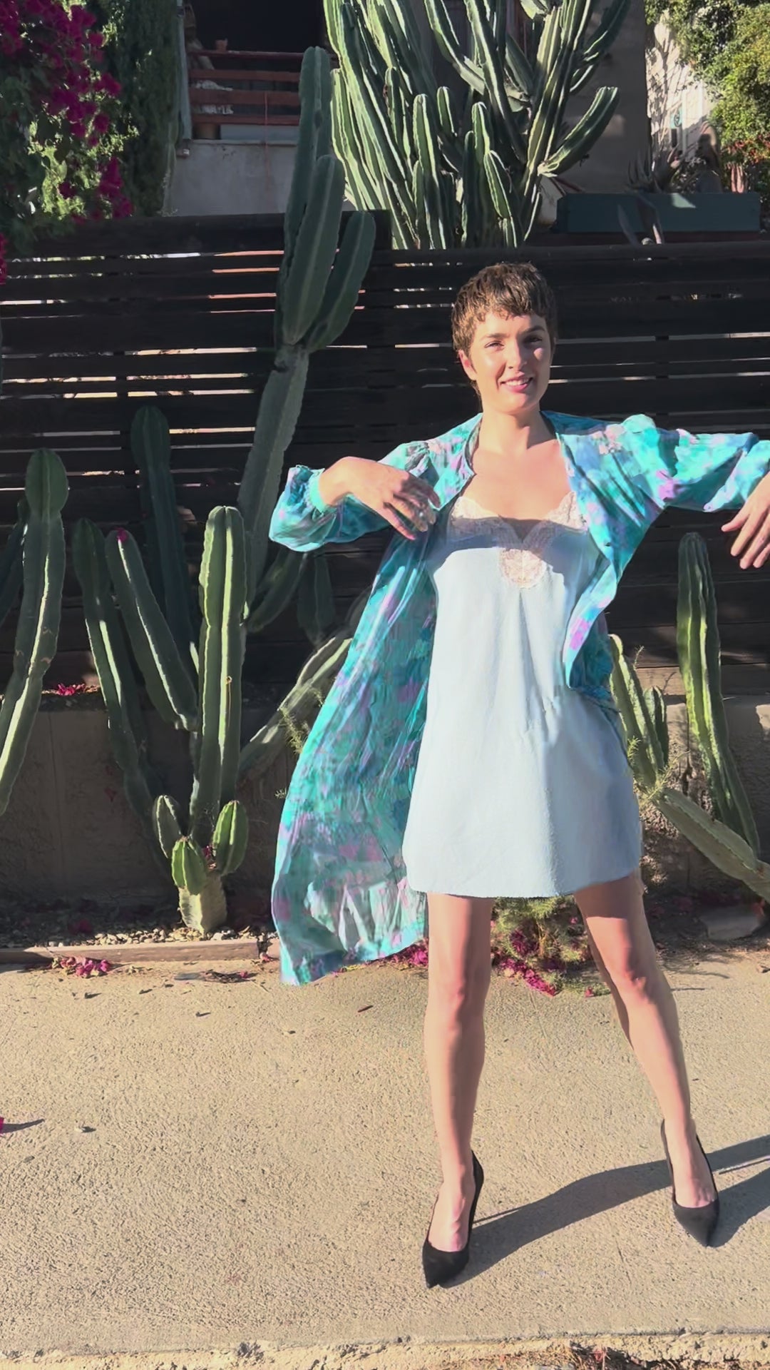 Blue Florals Silk Robe